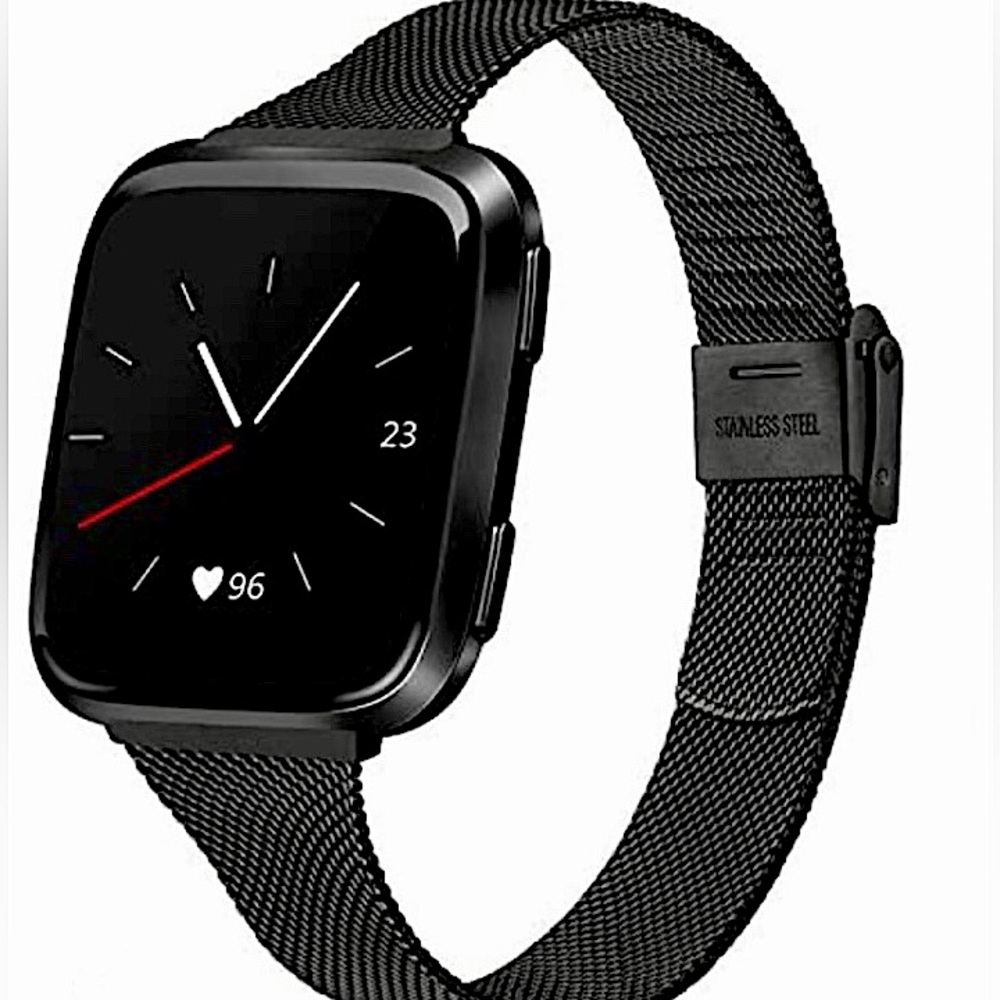 MELIYA Slim Black Stainless Steel Fitbit Fitness Tracker Replacement Wristband